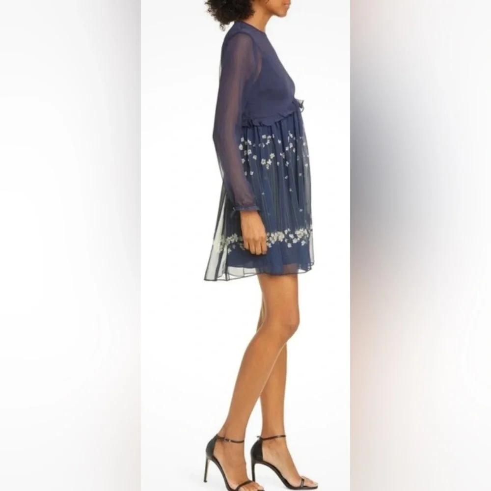 Ted Baker Zemi Pearl Printed Long Sleeve Mini Dress Dark Blue 3 US 8 - Picture 6 of 12
